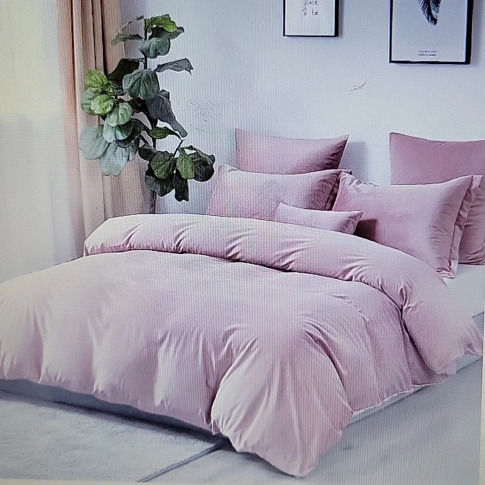 David's Home pink velvet duvet cover 3 pc set Queen 90x90 corner tie button New…